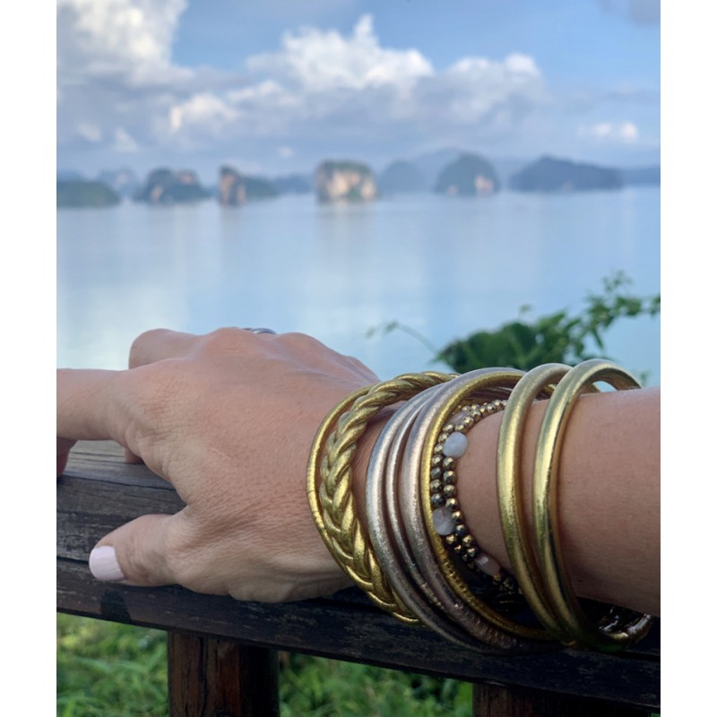 Jonc bouddhiste porte-bonheur, bracelet tibetain doré – Elise et moi
